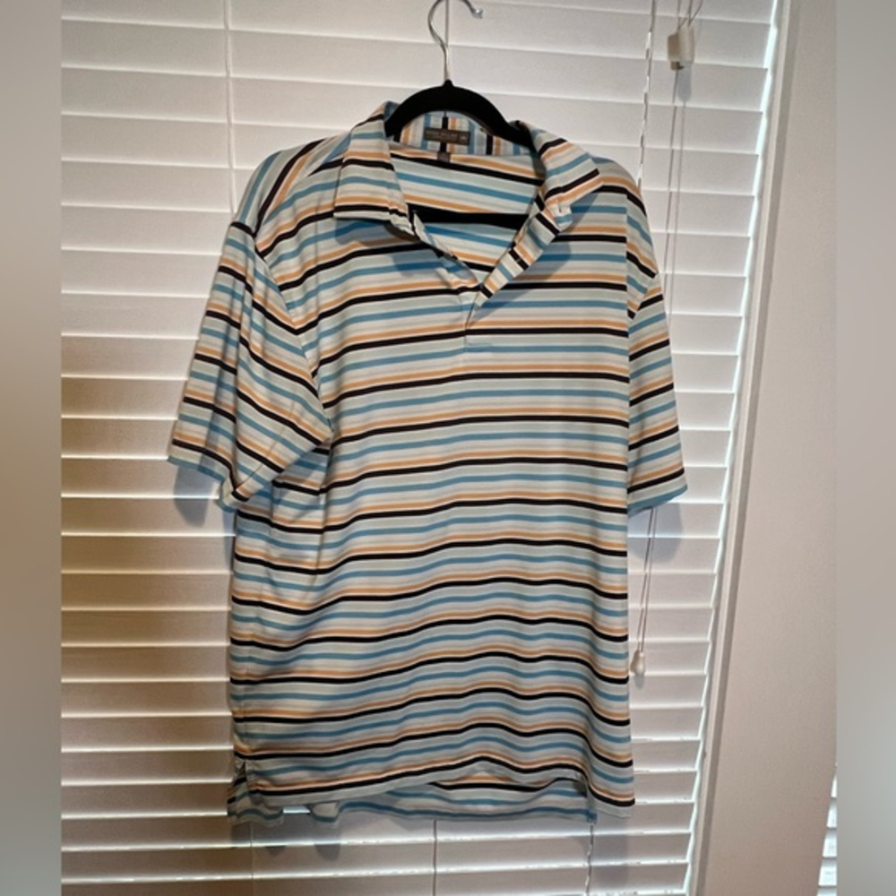Peter Millar Polo Shirt L Mens White Blue